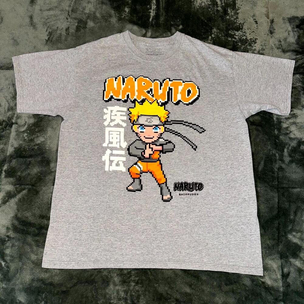 Naruto Shippuden Collection T-Shirt Men's Medium Gray Graphic Short Sleeve 2002